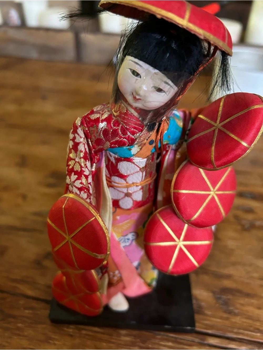 Vintage Handcrafted Red Japanese Geisha Dolls Pair